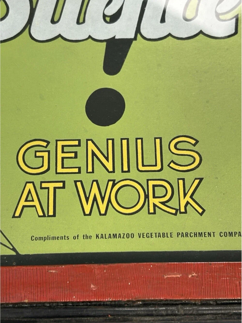 Vintage Silence Genius At Work Sign Framed Kalamazoo Vegetable Parchment 15